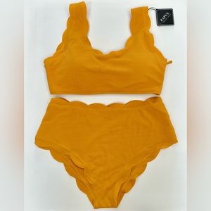 Zaful Swim Textured Scallop high Waisted Bikini Set